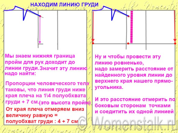 находим линию груди выкройка - инструкция швее